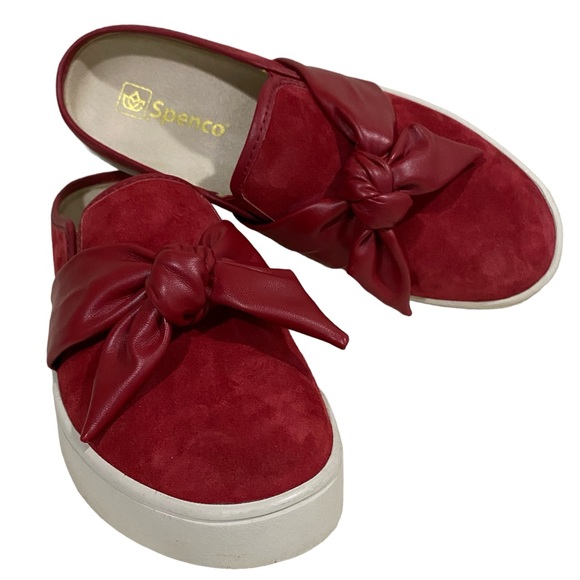 Spenco Barbados Orthotic Red Suede Bow Leather Slip-On Slide Mule Size 9B - Picture 13 of 14
